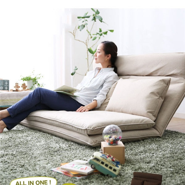 Living Room Futon Chair Sofa Bed Furniture Japanese Floor Legless Modern Fashion Leisure Fabric Reclining Futon Sofa Chair Bed