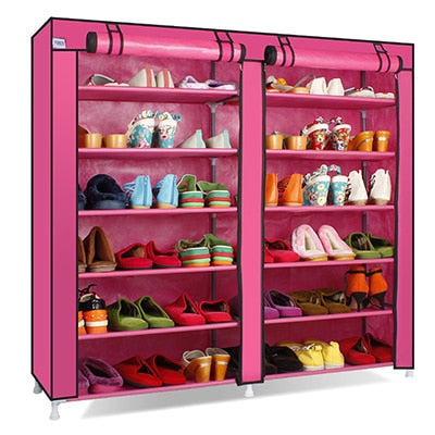 Large Capacity Shoes Storage Cabinet Double Rows Shoes Organizer Rack Home Furniture DIY Dust-proof Shoes Shelves Space Saver