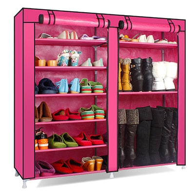 Large Capacity Shoes Storage Cabinet Double Rows Shoes Organizer Rack Home Furniture DIY Dust-proof Shoes Shelves Space Saver