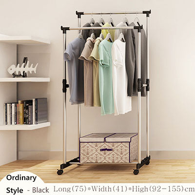 Living Room Furniture Double Folding Metal Coat Rack Clothes Rail Hanging Garment Dress On Wheels Rack Bedroom Furniture