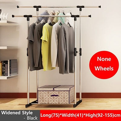 Living Room Furniture Double Folding Metal Coat Rack Clothes Rail Hanging Garment Dress On Wheels Rack Bedroom Furniture