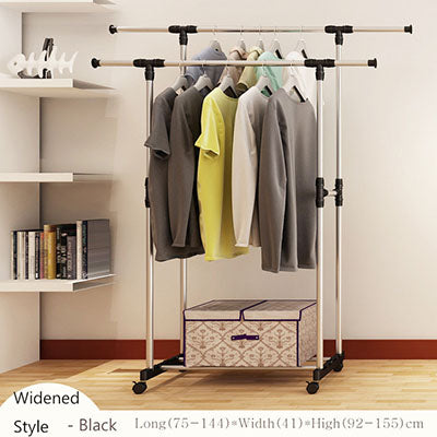 Living Room Furniture Double Folding Metal Coat Rack Clothes Rail Hanging Garment Dress On Wheels Rack Bedroom Furniture