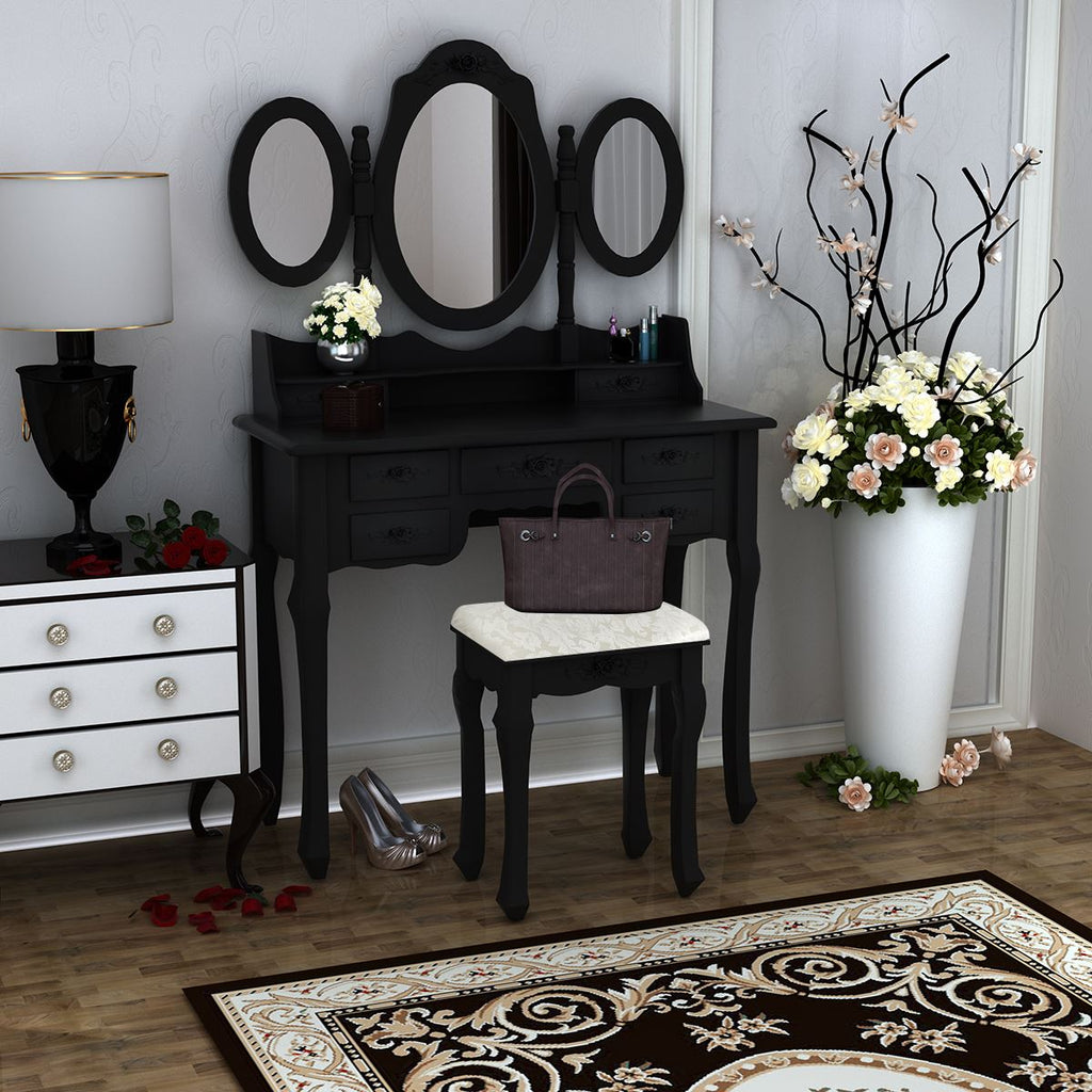 Home Furnitures Makeup Dressing Table With Stool 7 Drawers Adjustable Mirrors Bedroom Baroque style Fast shipping