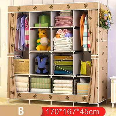 Actionclub Multi-function Wardrobe Fabric Folding Cloth Storage Cabinet DIY Assembly Easy Install Reinforcement Wardrobe Closet
