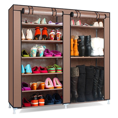 Large Capacity Shoes Storage Cabinet Double Rows Shoes Organizer Rack Home Furniture DIY Dust-proof Shoes Shelves Space Saver