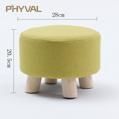 Modern Luxury Upholstered Footstool Nordic Round Pouffe Stool Wooden Leg Pattern Round Fabric 4 Legs