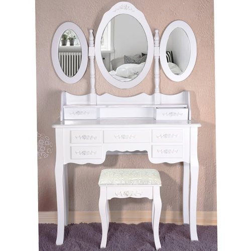 Home Furnitures Makeup Dressing Table With Stool 7 Drawers Adjustable Mirrors Bedroom Baroque style Fast shipping